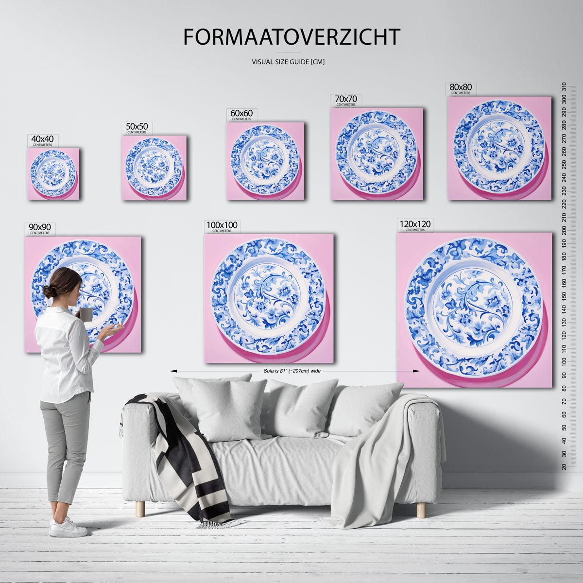 Blauw wit bord – vierkante muurposter voor keuken of eethoek