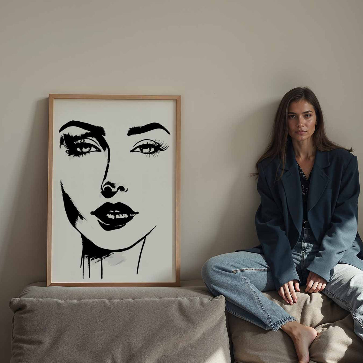 Stijlvolle Gezichtsillustratie – Streetart wandkunst als portret poster