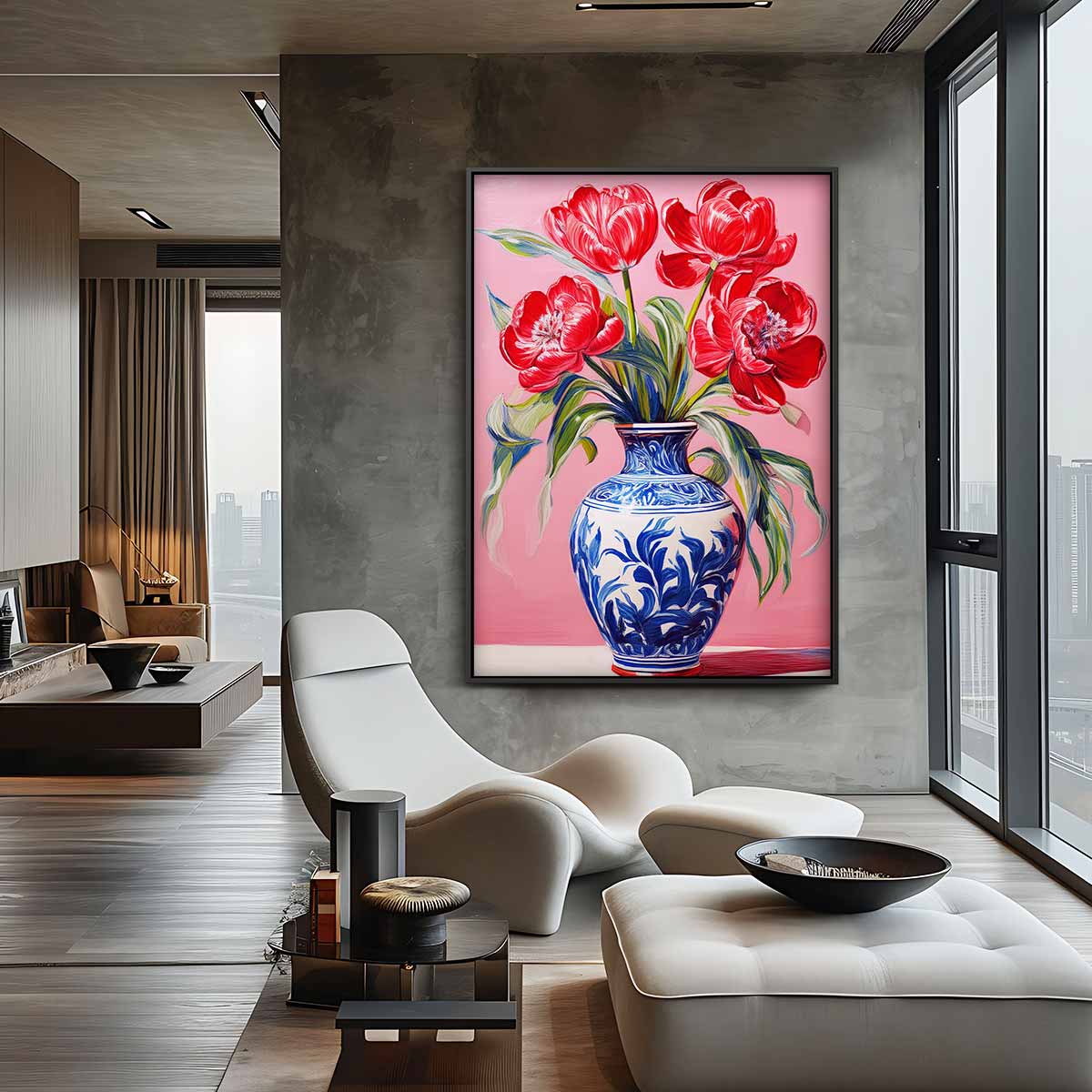 Levende Tulpen in Vaas – canvas kunstwerk als wanddecoratie