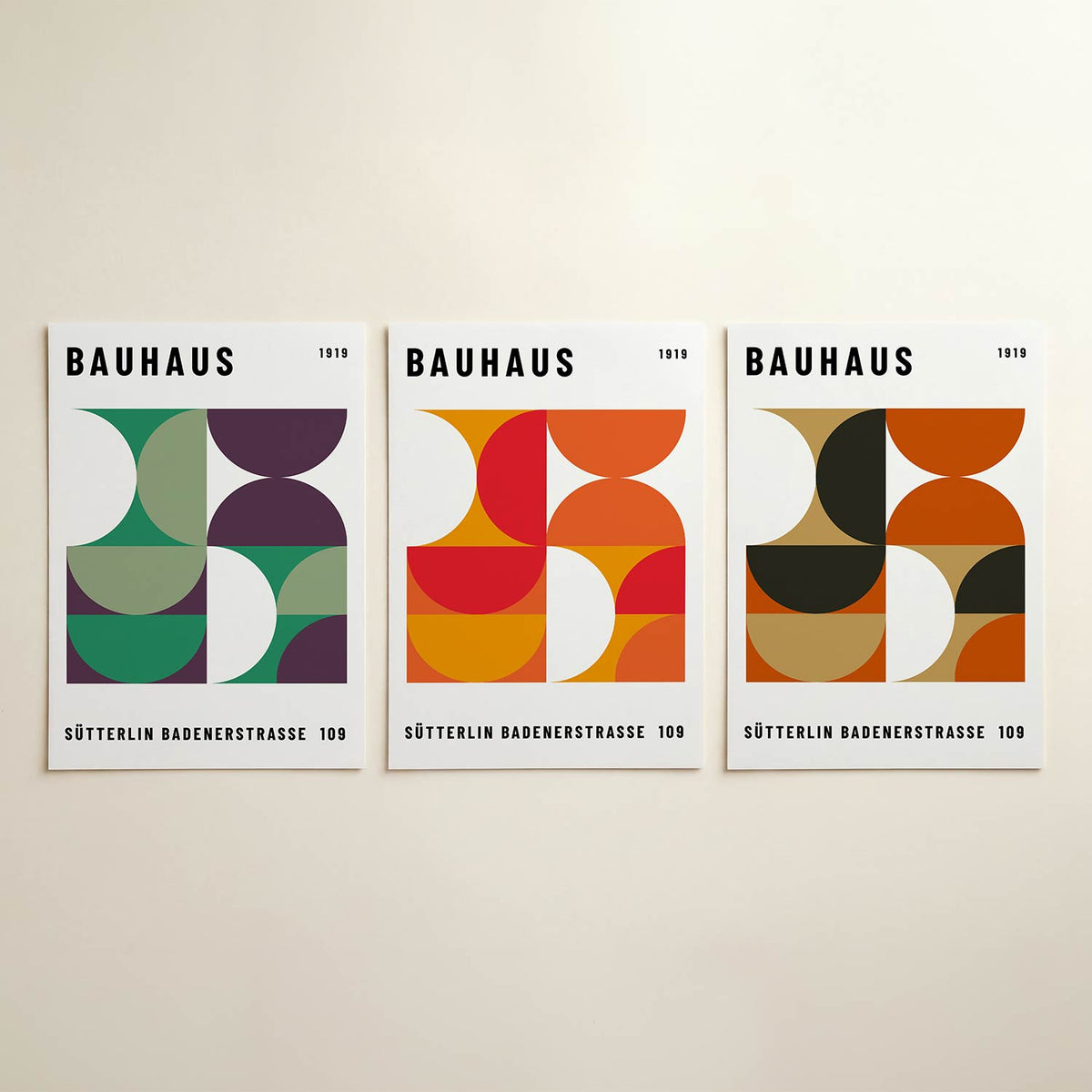 Vormen en vlakken posterset – detailweergave – deze posterset in drie delen toont een speelse combinatie van halve cirkels en