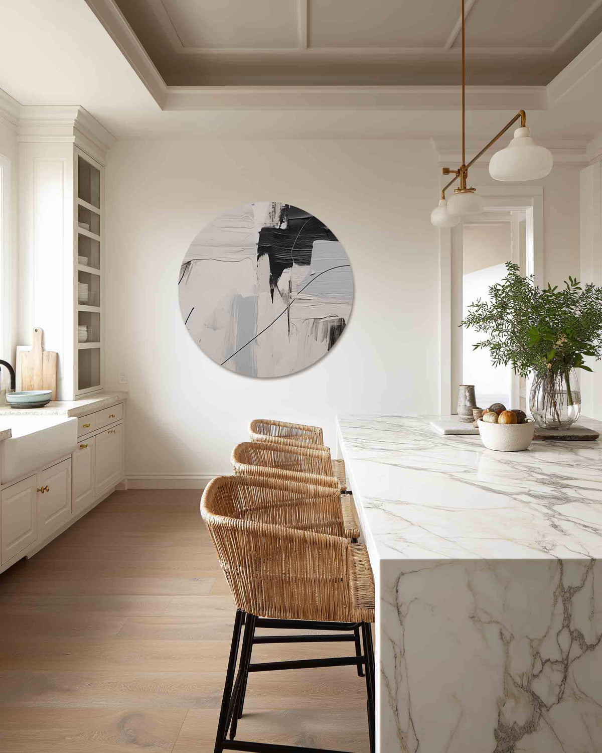 Abstracte zwart wit – abstracte muurcirkel als ronde wanddecoratie