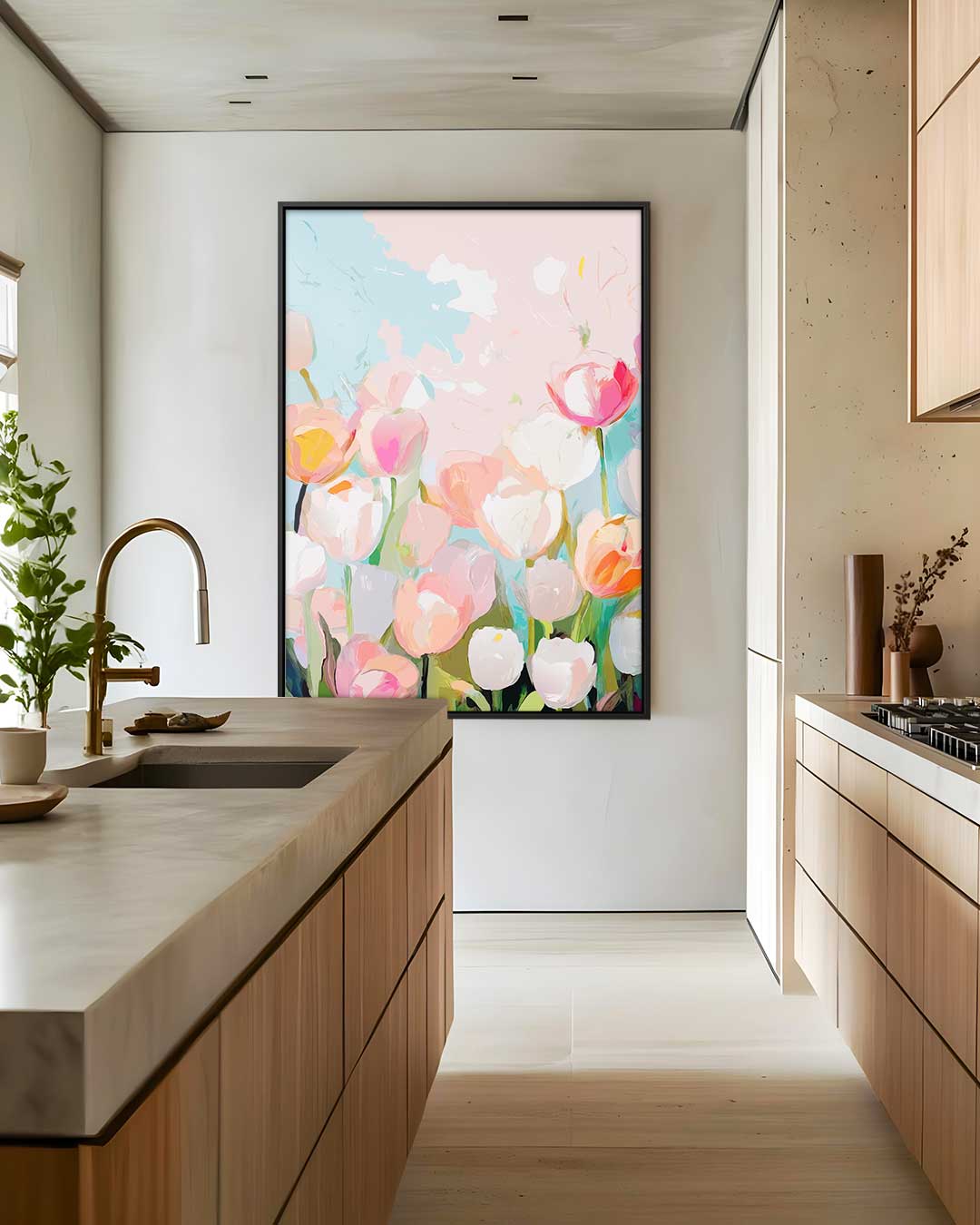 Bloemenpracht in Pasteltinten – modern portret kunstwerk van WallArtistic
