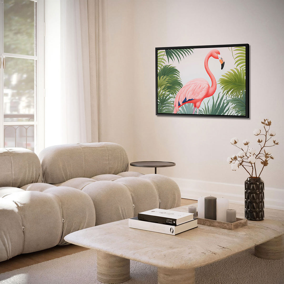 Flamingo en palmen – alternatieve weergave van het kunstwerk