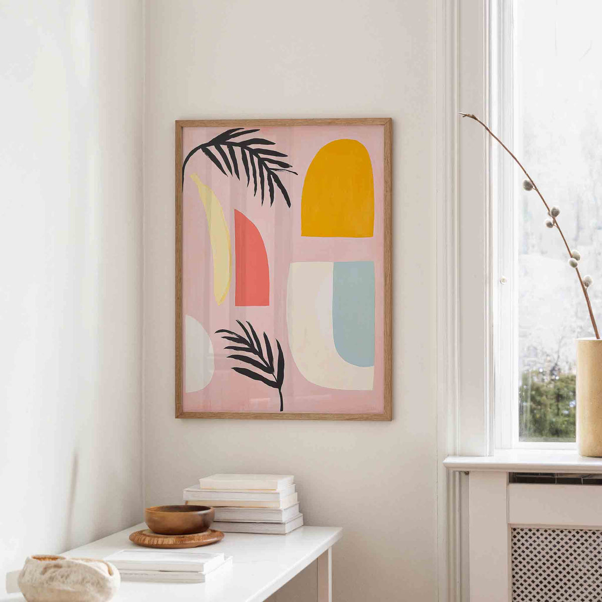 Abstracte vormen en bladeren – staande hedendaagse wanddecoratie van WallArtistic