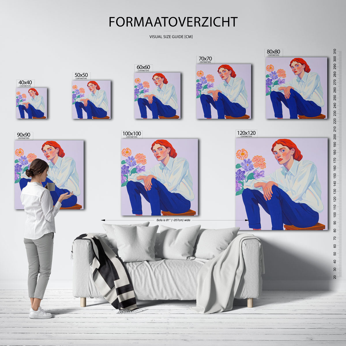Vrouw met bloemen – vierkante muurposter voor een modern interieur