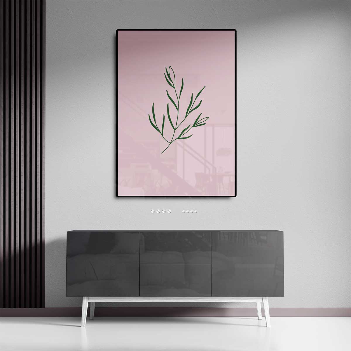Botanische Simpliciteit op Roze – canvas kunstwerk als wanddecoratie