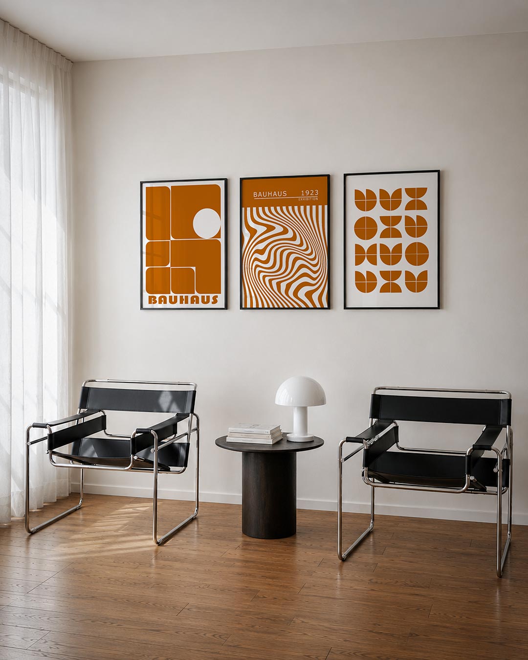 Vormen en vlakken driedelige posterset – deze posterset in drie delen toont een spel van rechthoeken en cirkels in warme