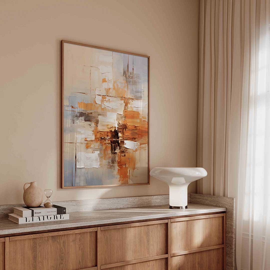 Abstracte beige en oranje – textuur poster in staand formaat