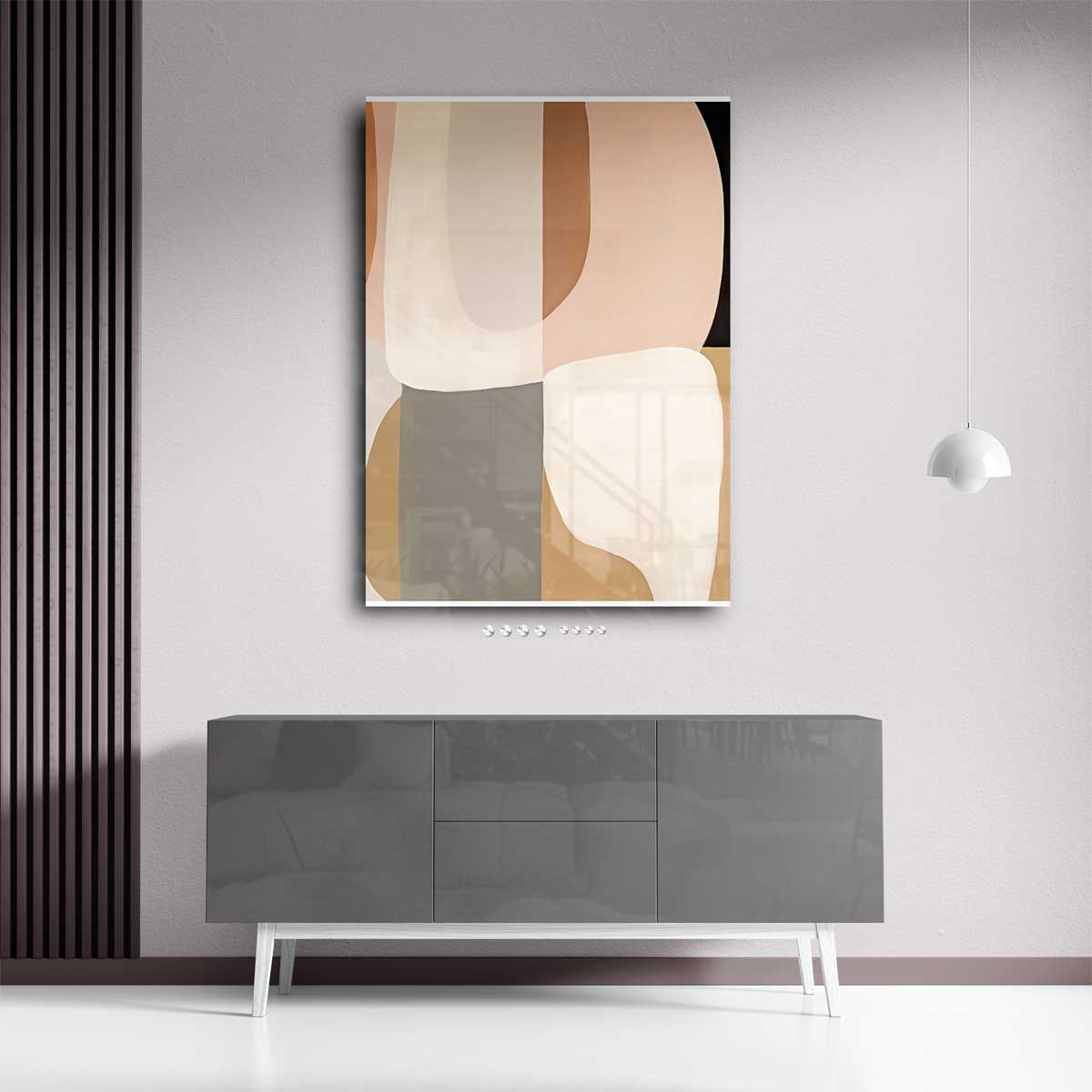 Minimalistische Abstractie in Aardetinten – plexiglas wanddecoratie in portret formaat