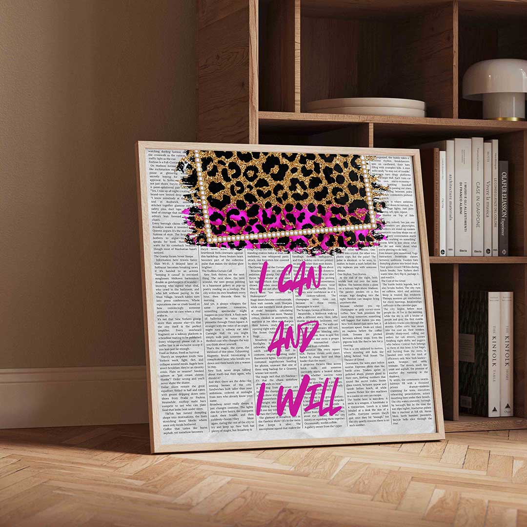 Luipaardprint en tekst – vierkante Pop Art wanddecoratie van WallArtistic
