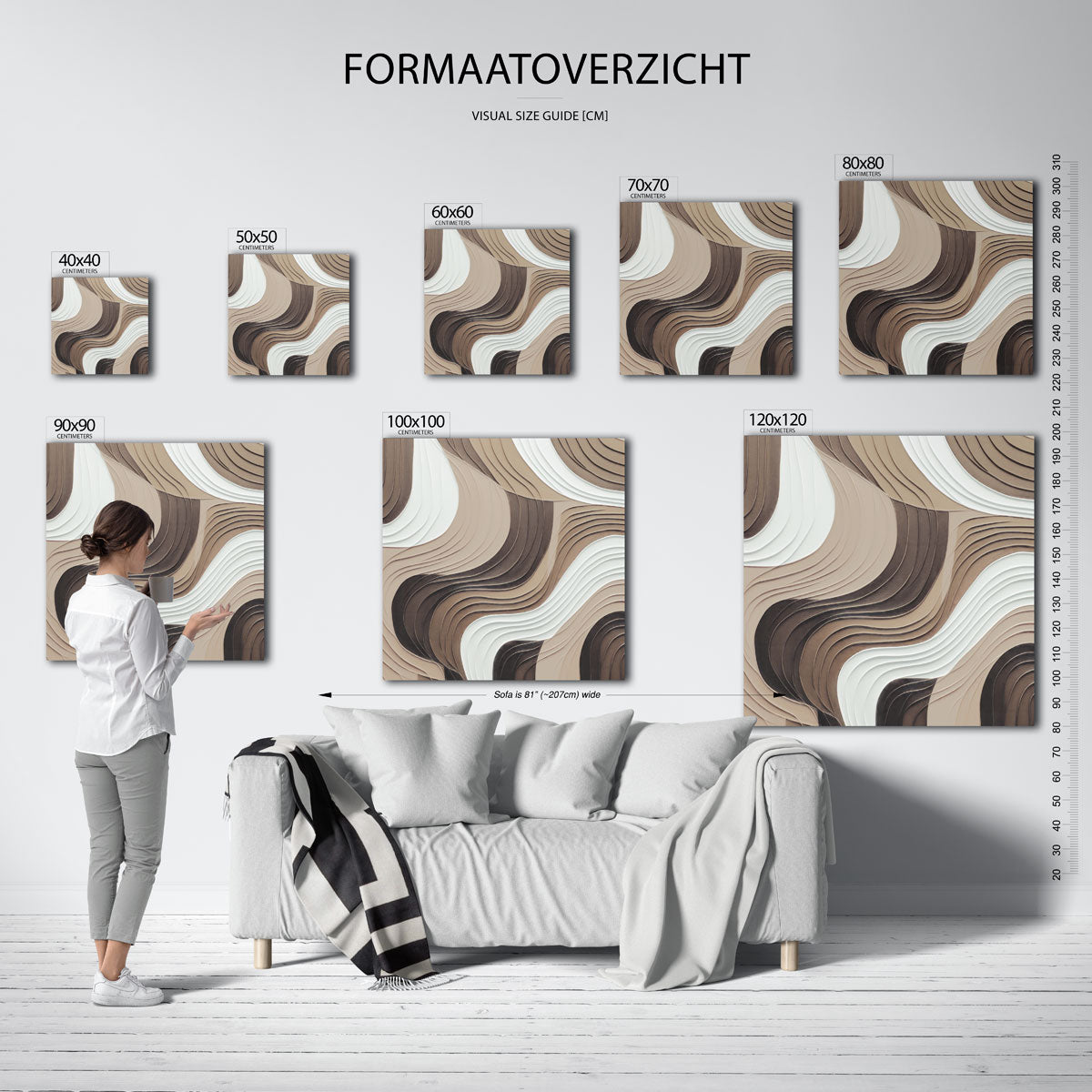 Golvende lijnen – vierkante muurposter met zachte abstracte vormen