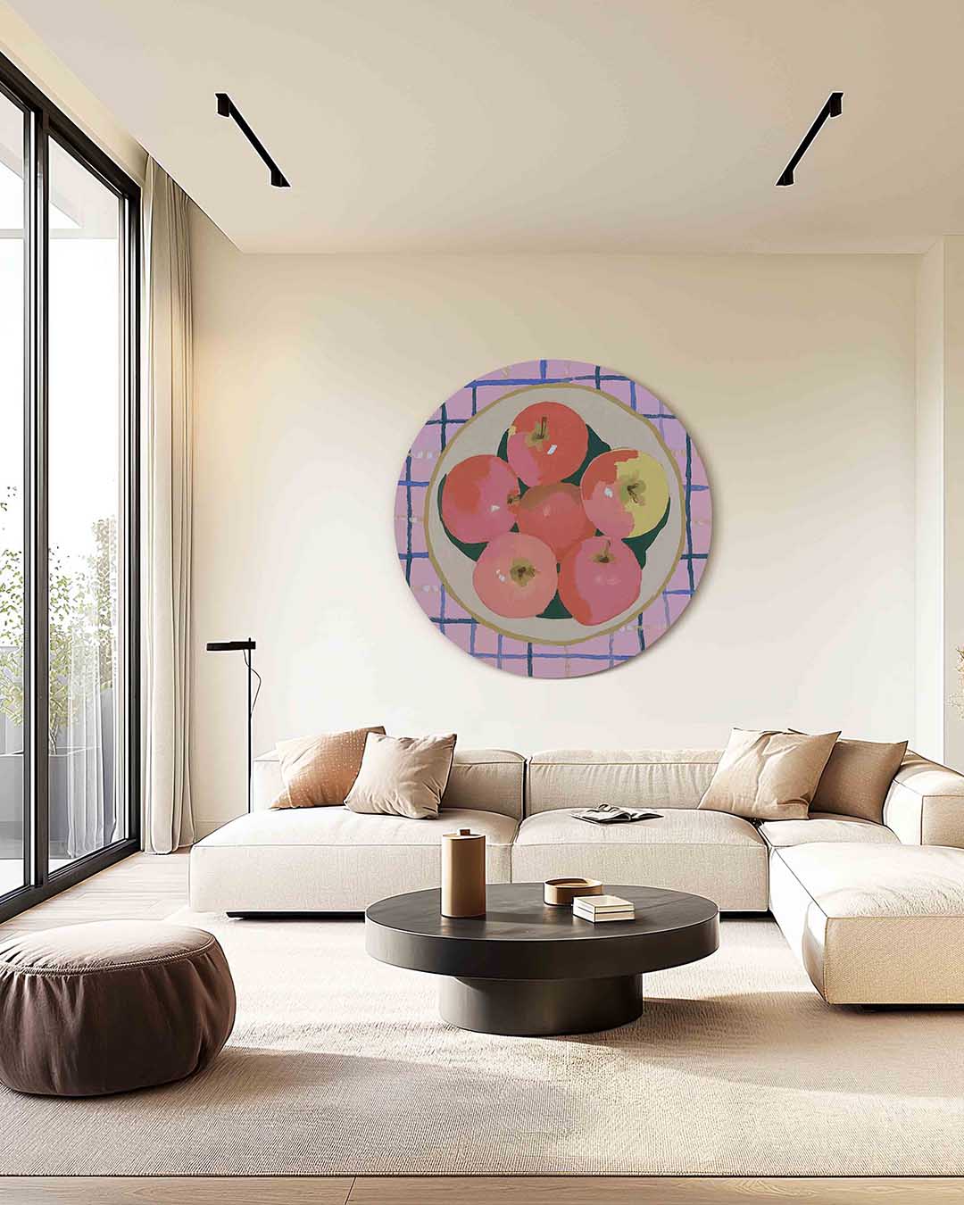 Appels in schaal – kleurrijke muurcirkel als ronde wanddecoratie
