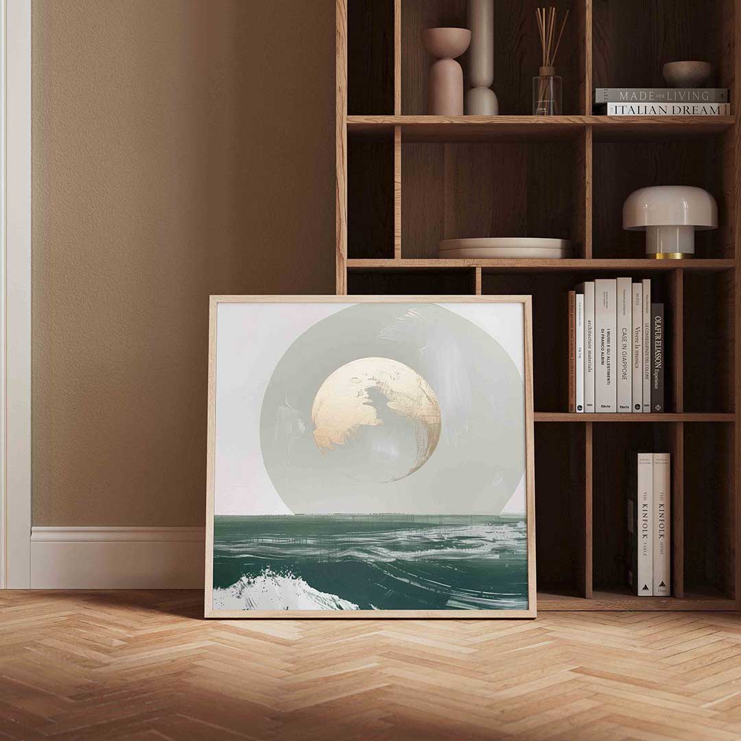 Maan boven oceaan – vierkante wanddecoratie met kleur en vorm van WallArtistic