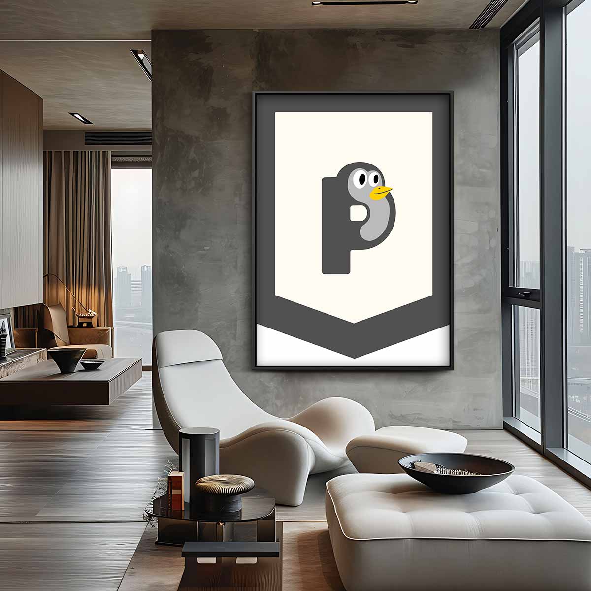 Vrolijke Pinguïn-Mascotte – canvas wanddecoratie in portret formaat