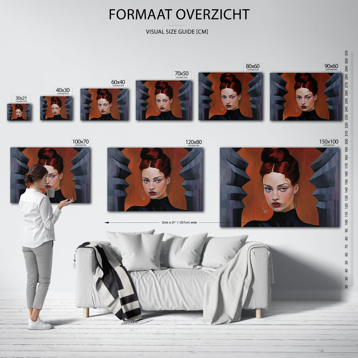 Portret met rode achtergrond – liggende muurposter met vrouwelijk portret
