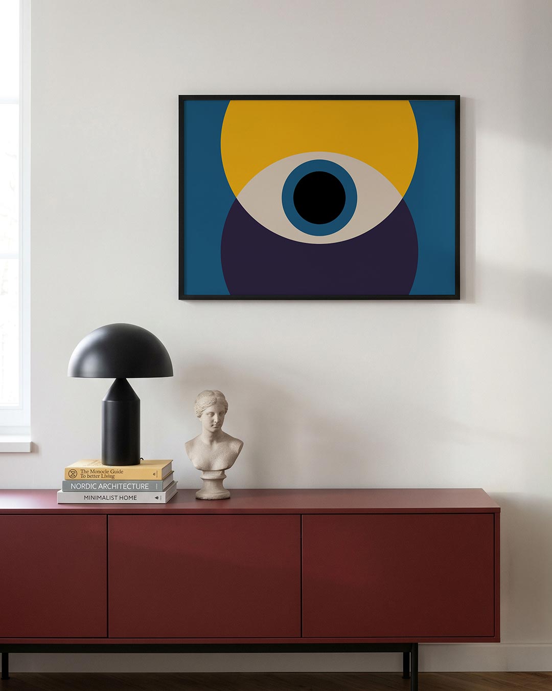 Cirkelvormen en kleurvlakken – moderne Bauhaus wandkunst als poster