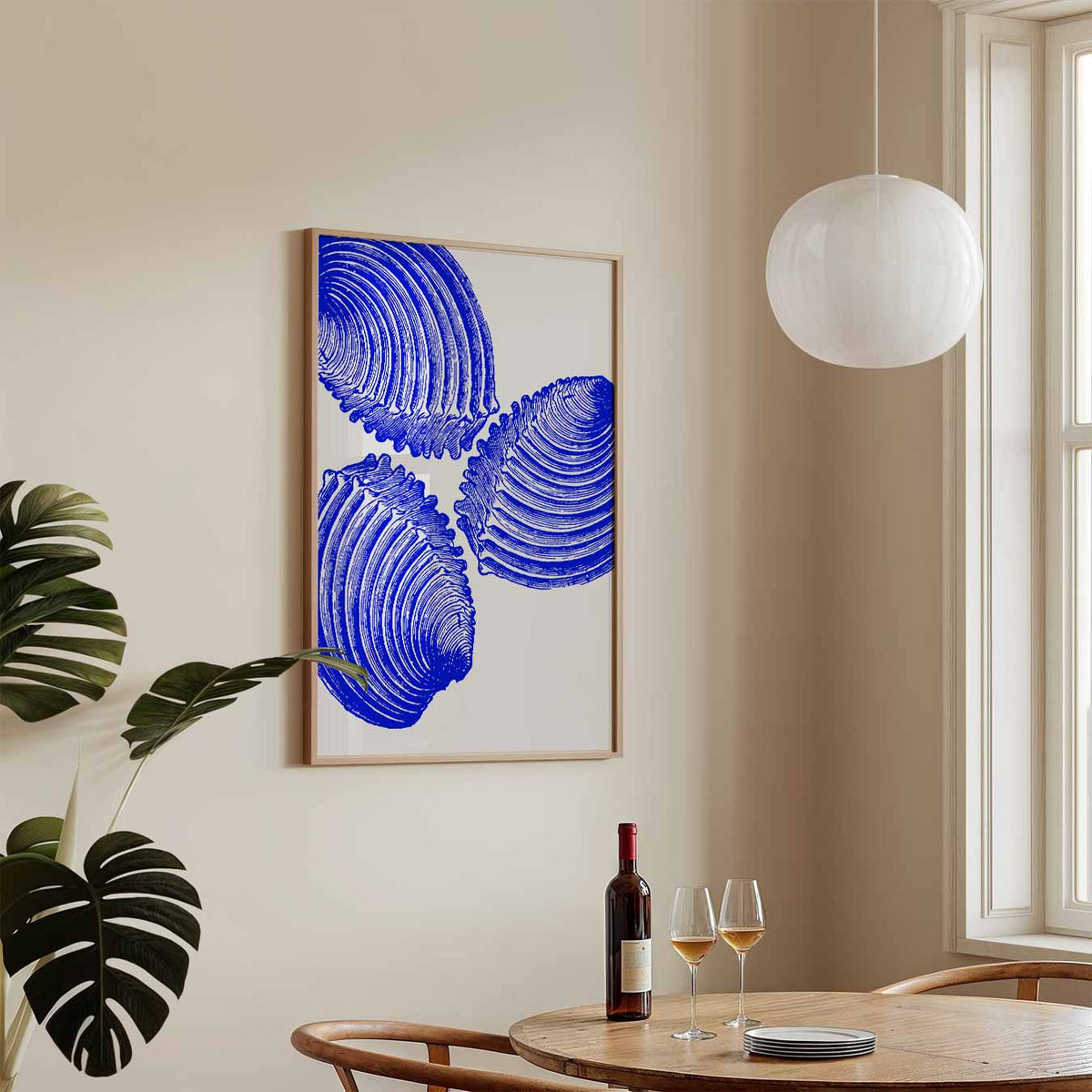 Moderne Blauwe Schelpenkunst – zeedieren poster in staand formaat