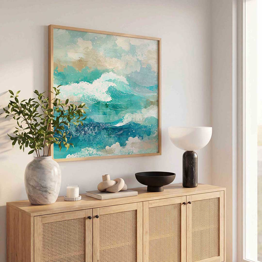 Golven en schuim – abstracte wandkunst als vierkante poster