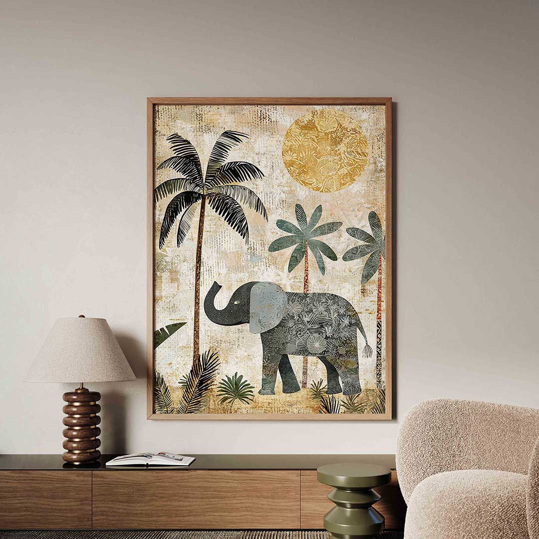 Olifant en palmbomen – dieren poster in staand formaat