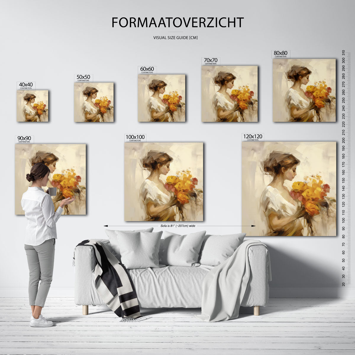 Vrouw met bloemen – vierkante muurposter met vrouwelijk portret