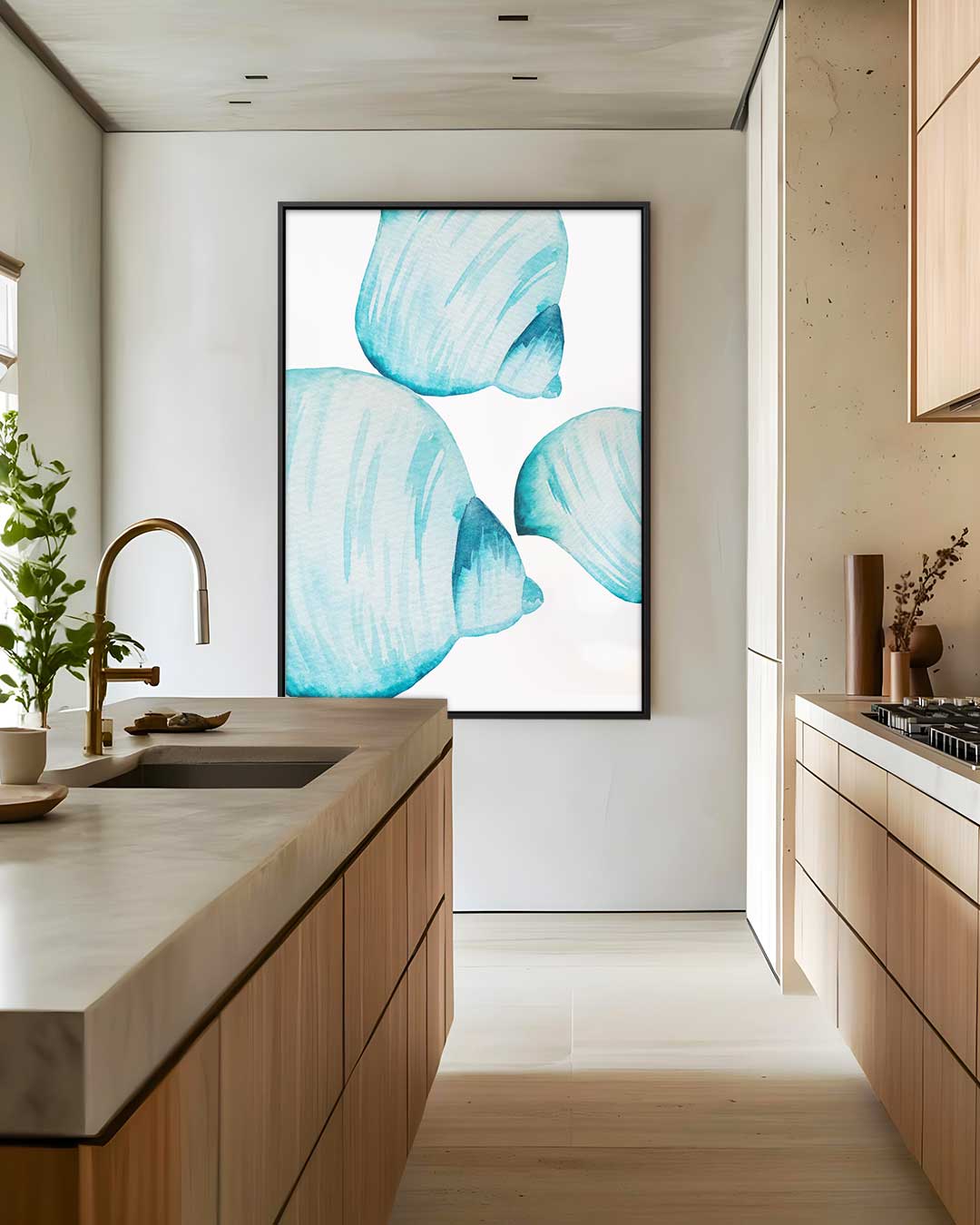 Blauwe schelpen – staand kunstwerk voor modern interieur