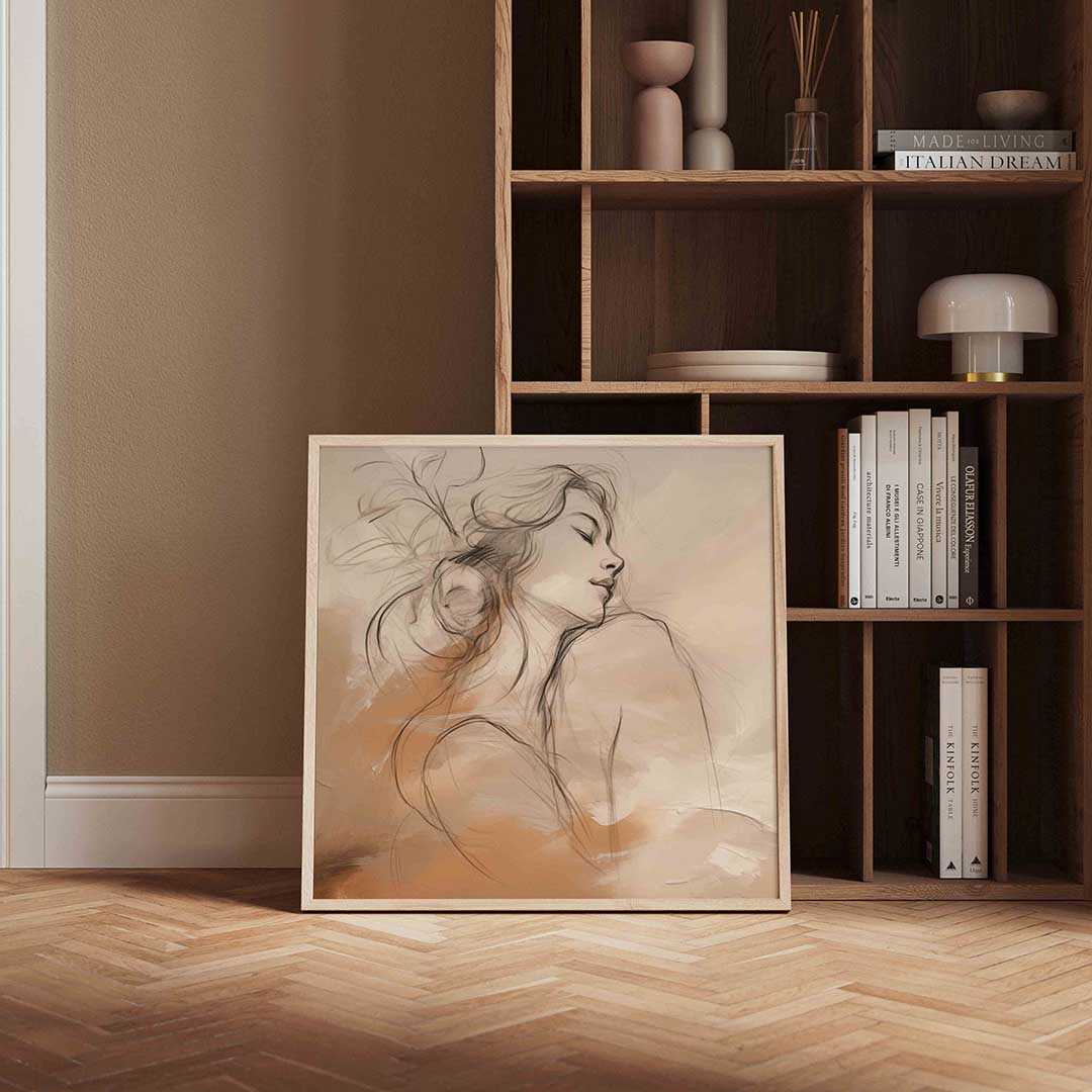 Vrouwelijk silhouet – vierkante wanddecoratie met kleur en vorm van WallArtistic