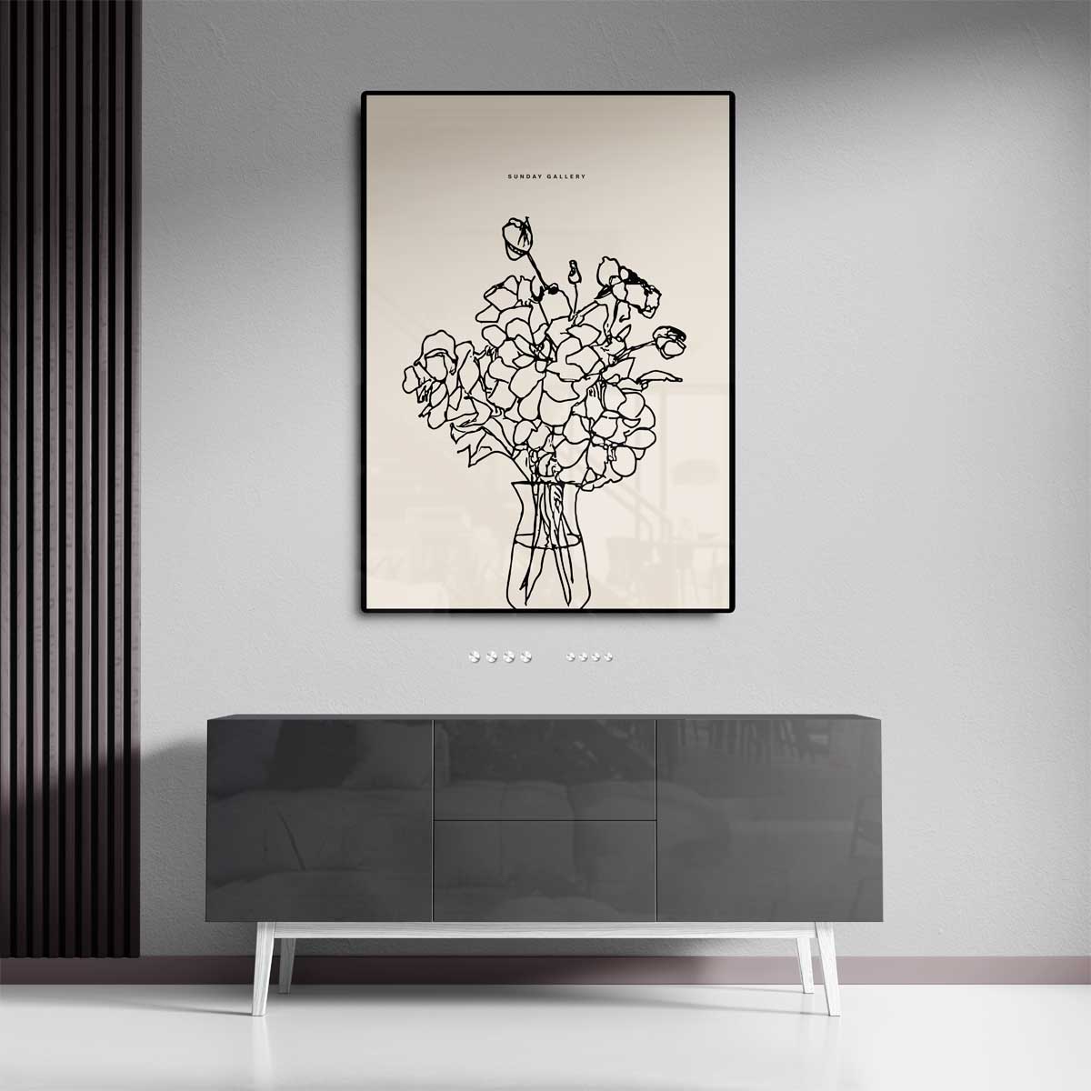 Bloemen in Lijntekening – canvas kunstwerk als wanddecoratie