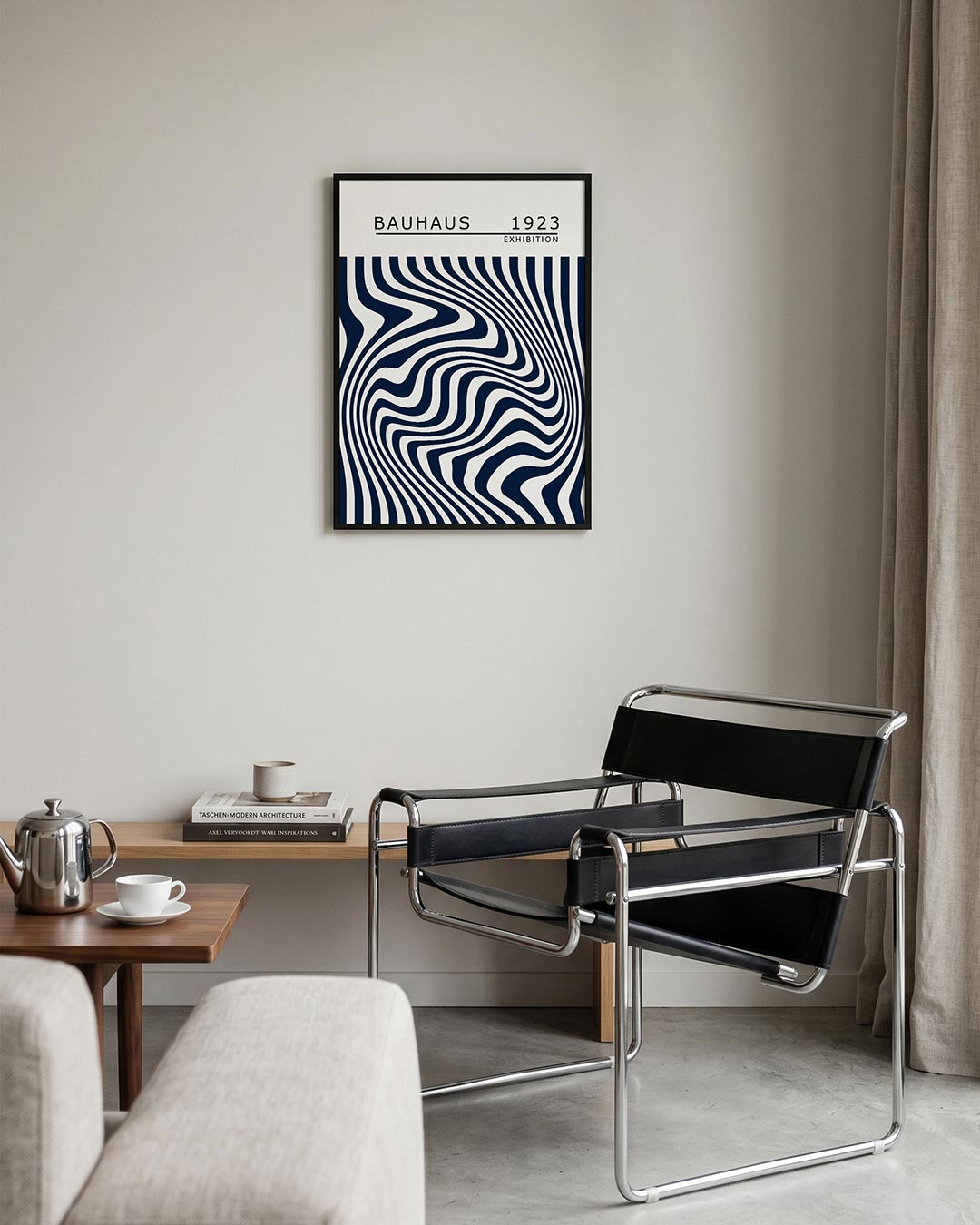 Golvend lijnenspel – geometrische Bauhaus poster in staand formaat