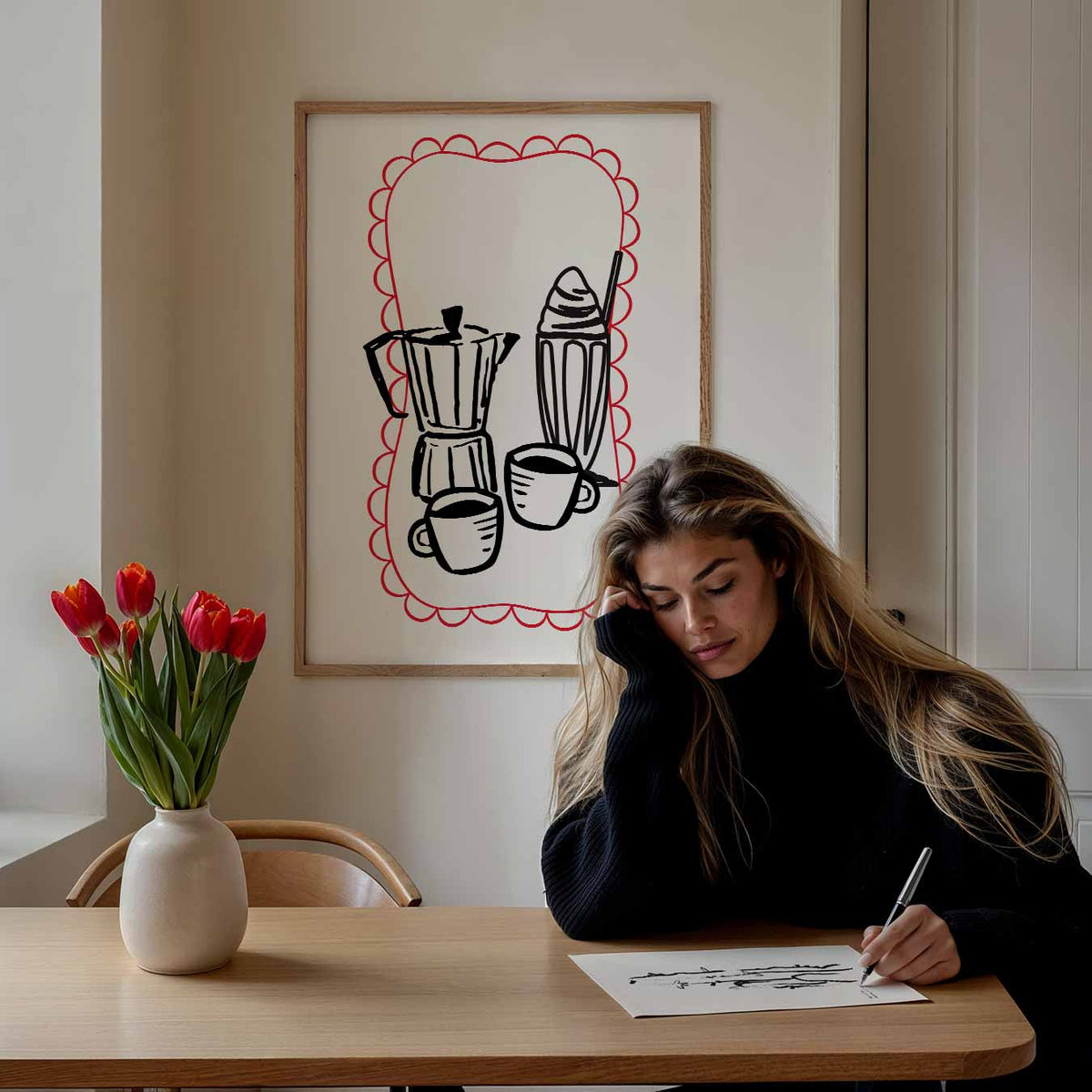Stijlvolle Koffie Illustratie – keuken portret poster, afbeelding 7
