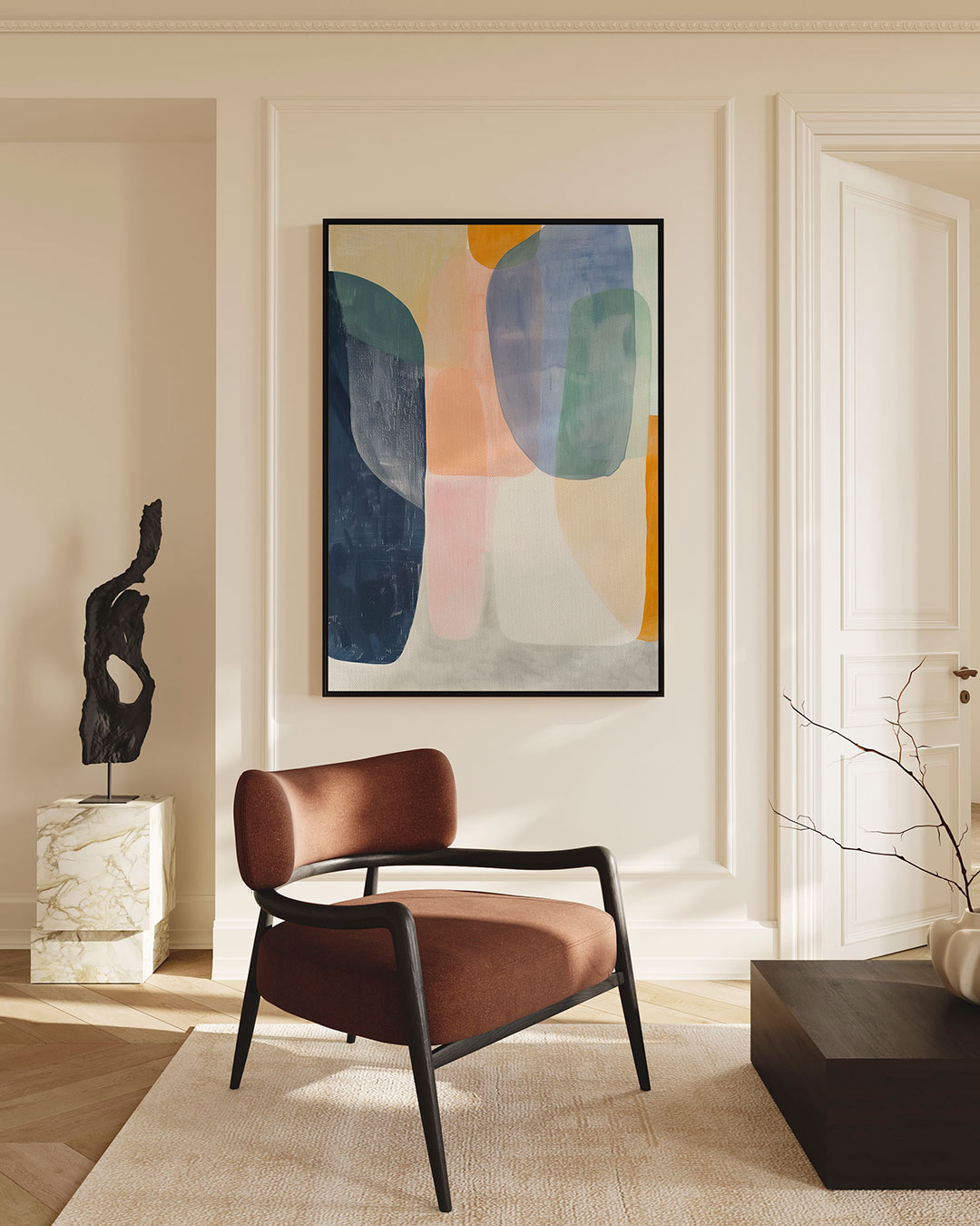 Organische kleurencompositie – staand wanddecoratie kunstwerk