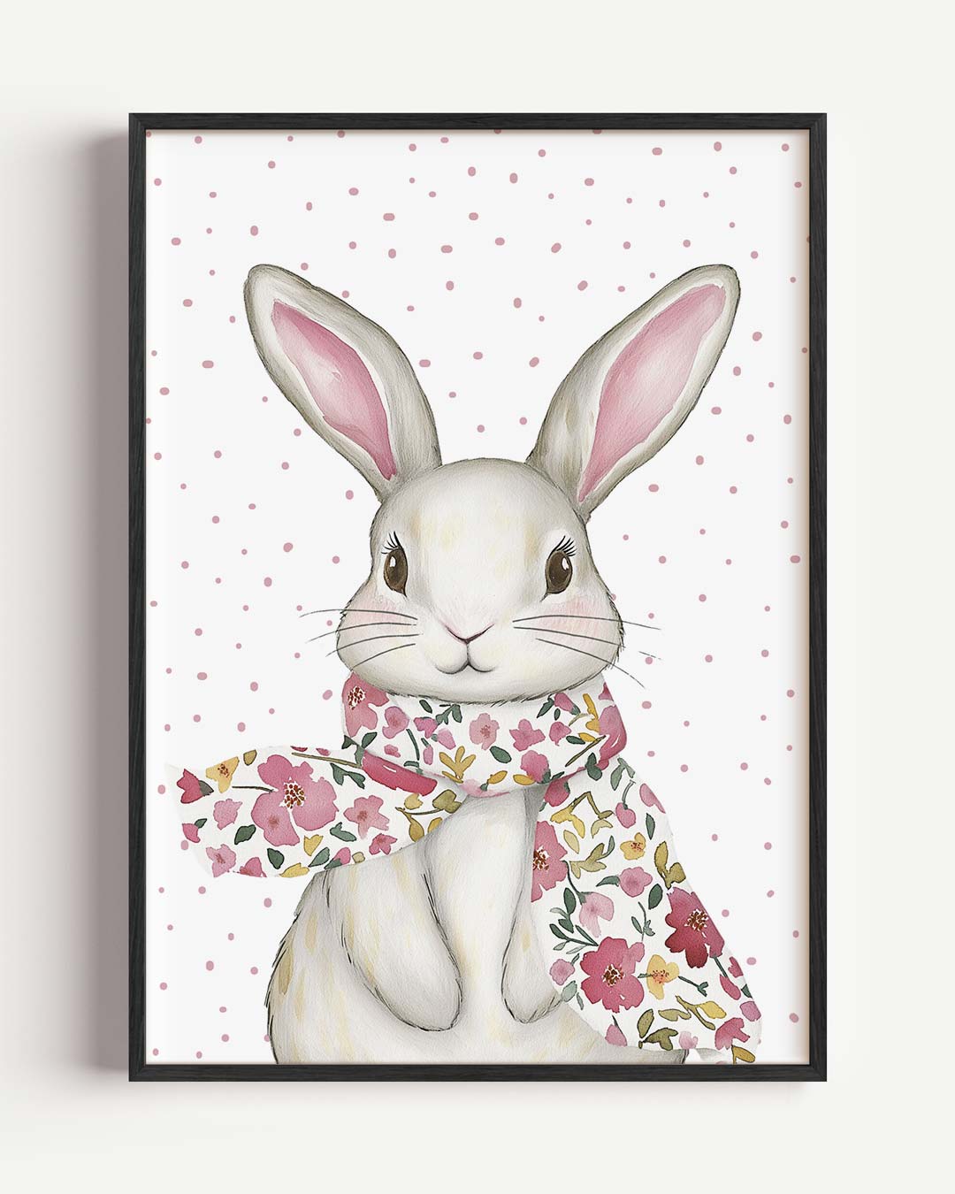 Schattige Konijnenposter met Bloemensjaal – kids portret poster als wanddecoratie