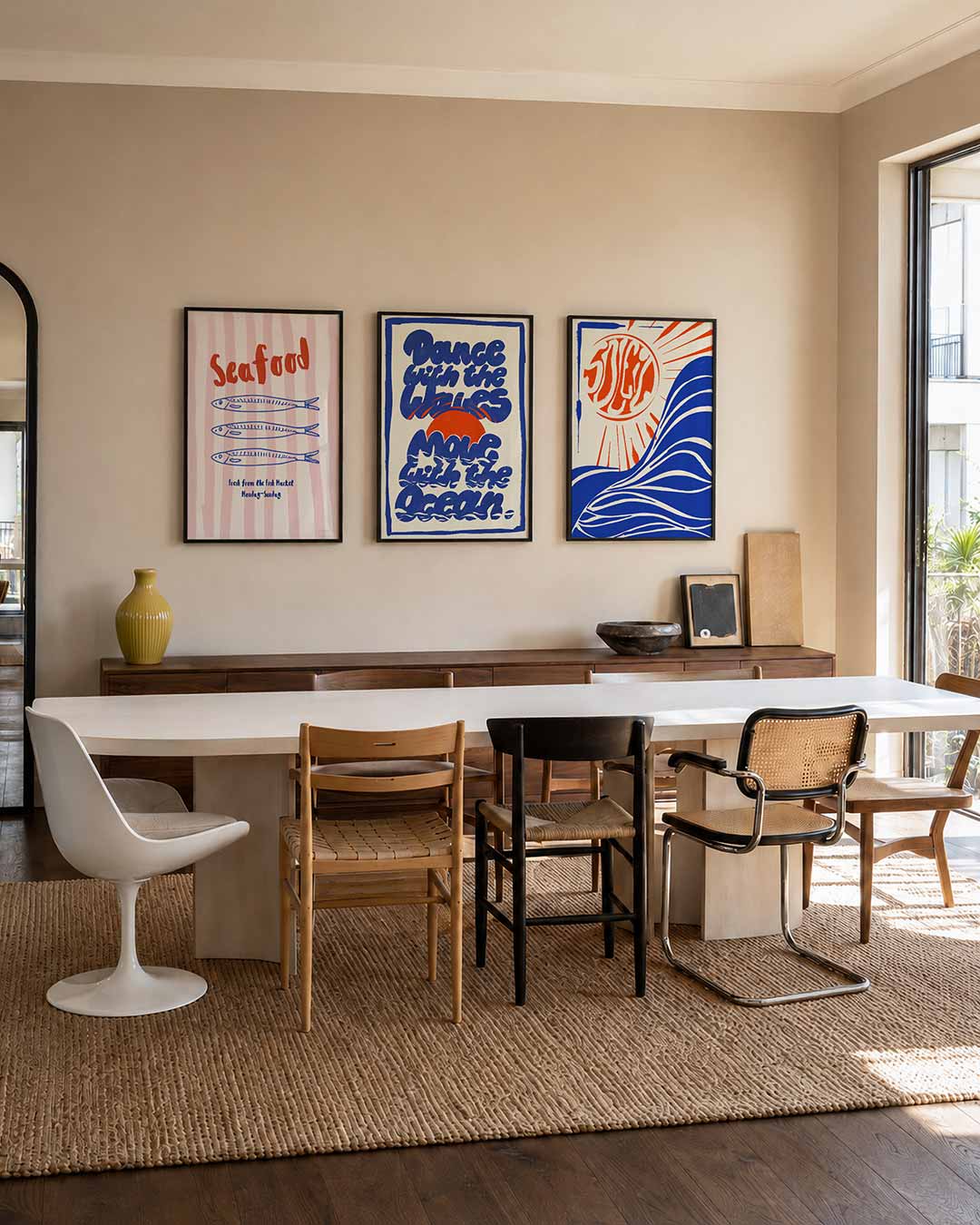 Vissen en strepen posterset – derde productweergave – deze posterset toont drie blauwe vissen op een achtergrond