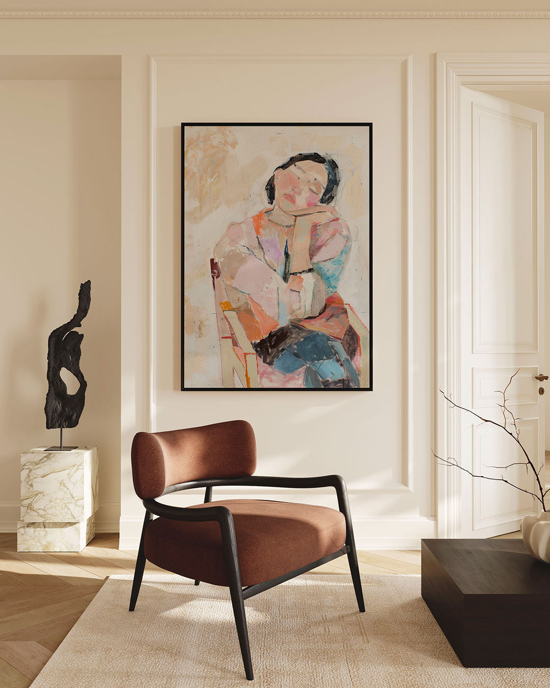 Dromerige portretstudie – staand wanddecoratie kunstwerk