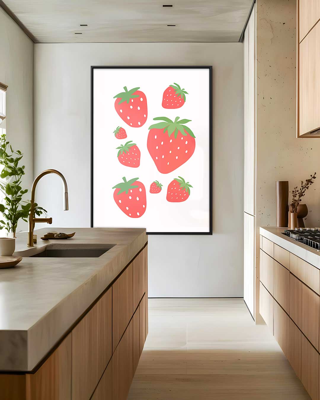 Speelse Aardbeien Illustratie – staand kunstwerk voor modern interieur