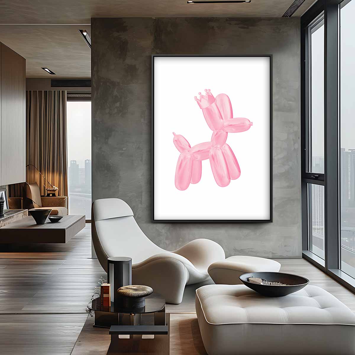 Koninklijke Ballonnenhond in Roze – plexiglas kunstwerk als wanddecoratie