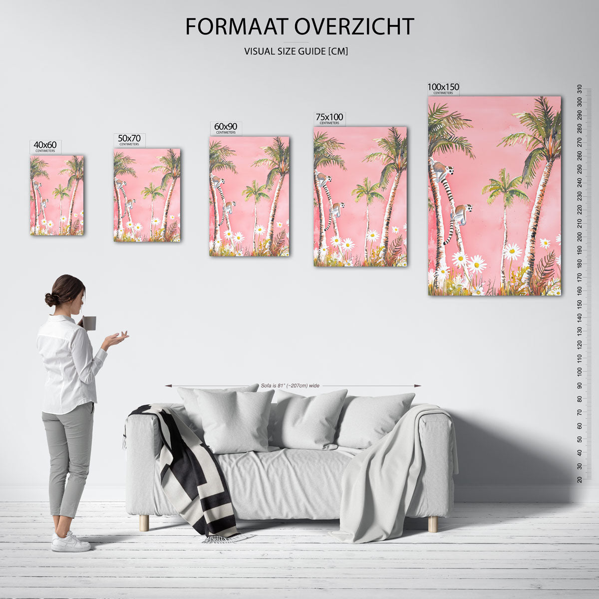 Tropische dieren illustratie – staand wanddecoratie kunstwerk