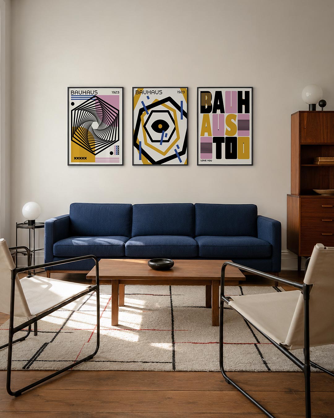 Vorm en kleurenspel driedelige posterset – deze posterset in drie delen toont een dynamisch lijnenspel met zwarte