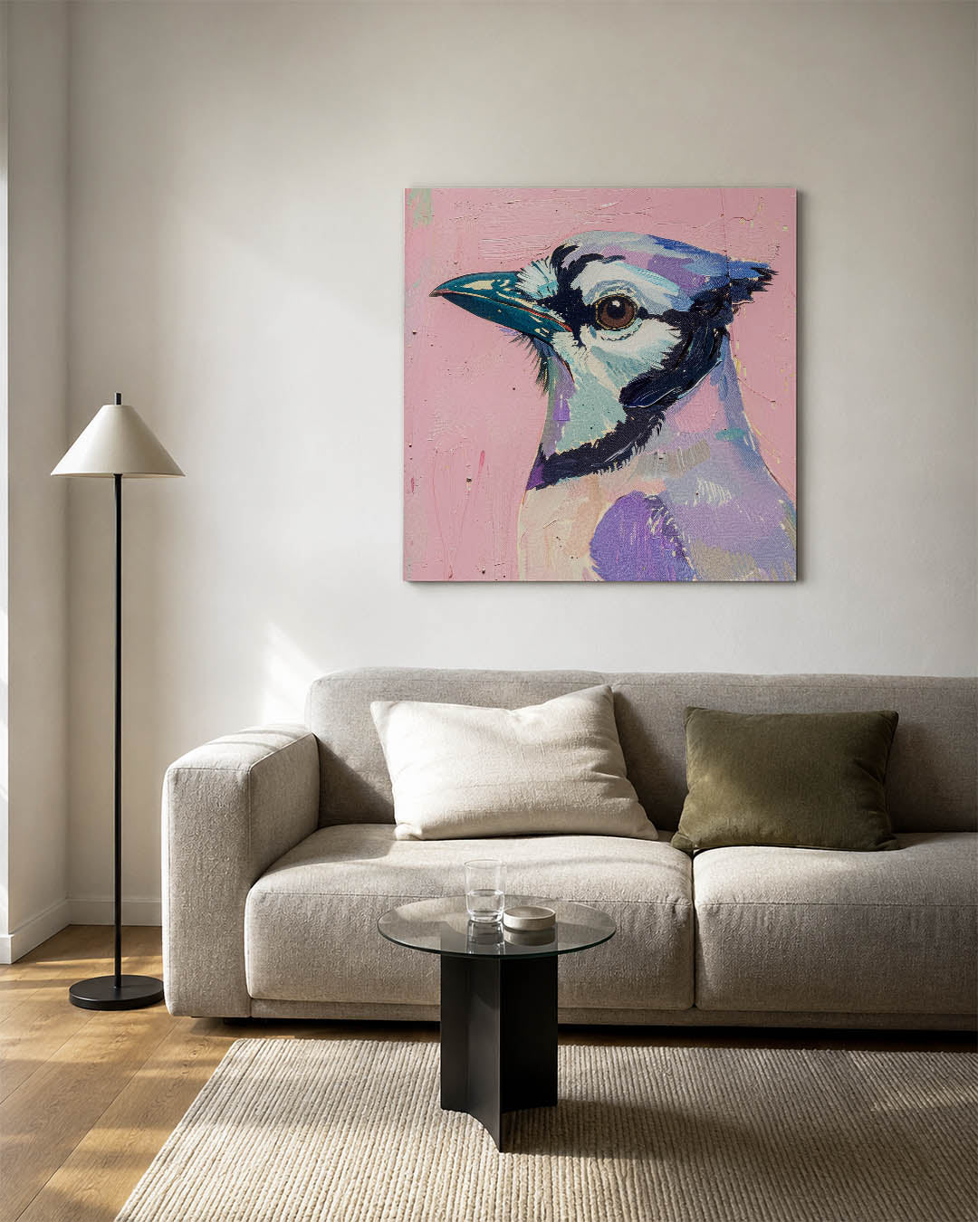 Vogelsilhouet in pastel kunstwerk – detailweergave – dit werk toont een vogel met gedetailleerde penseelstreken in zachte