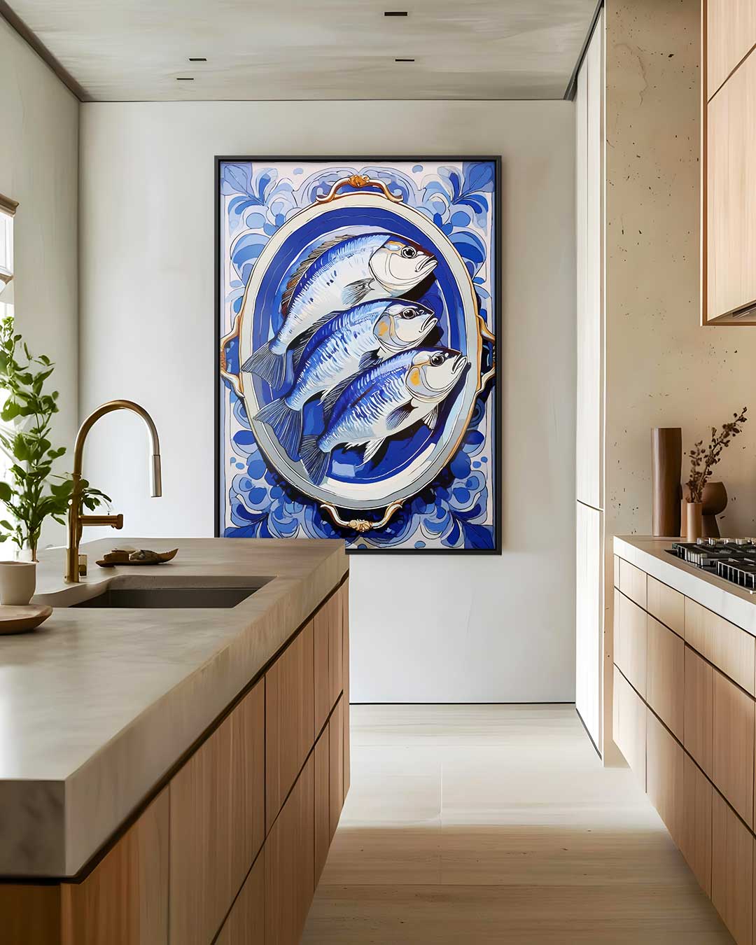 Blauwvis Vibes – staand kunstwerk voor modern interieur