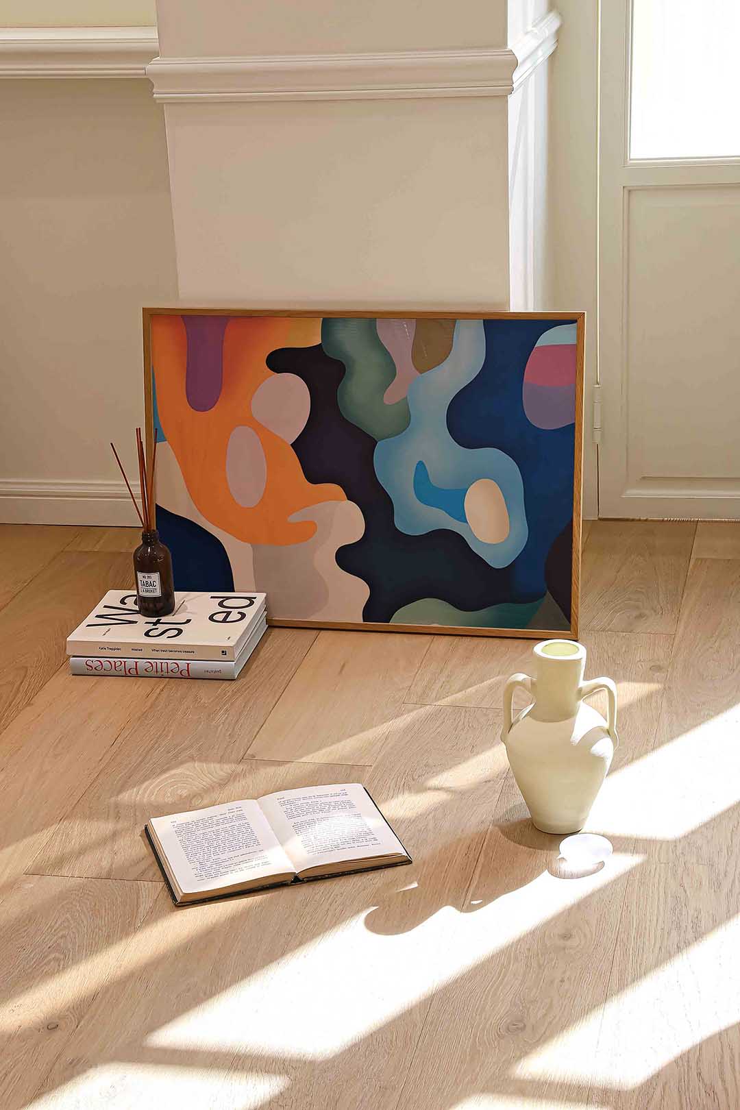 Abstracte vormen – liggende kleurrijke abstracte wanddecoratie van WallArtistic