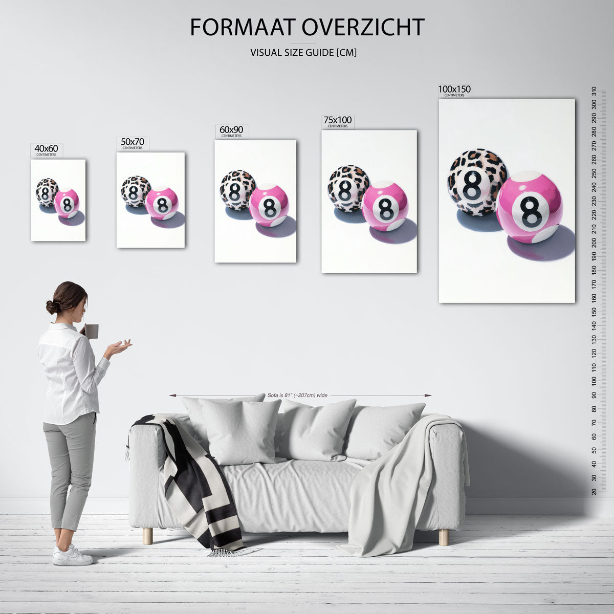 Speelse biljartballen – staand wanddecoratie kunstwerk
