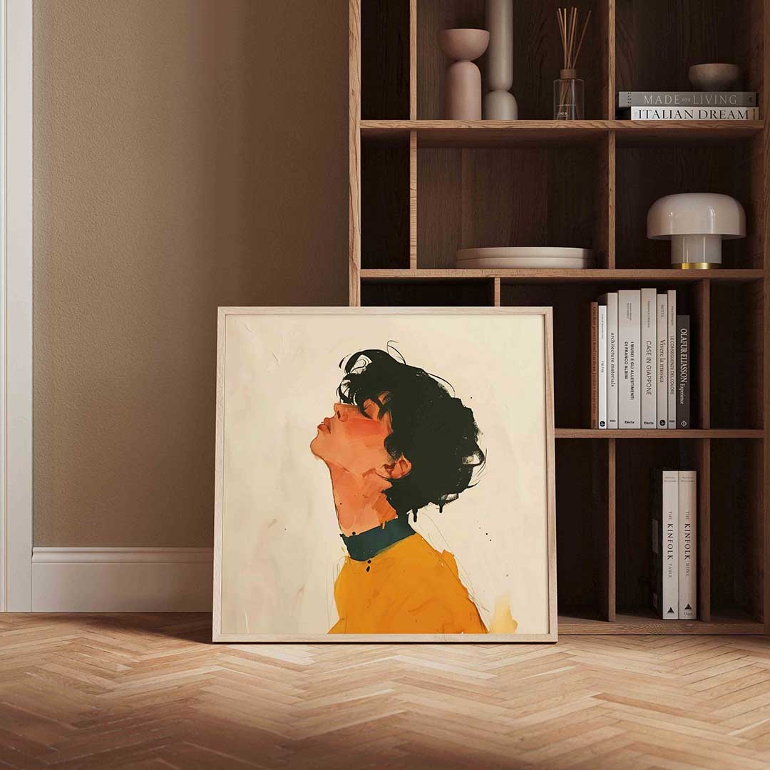 Zijwaarts kijkende persoon – vierkante design wanddecoratie van WallArtistic