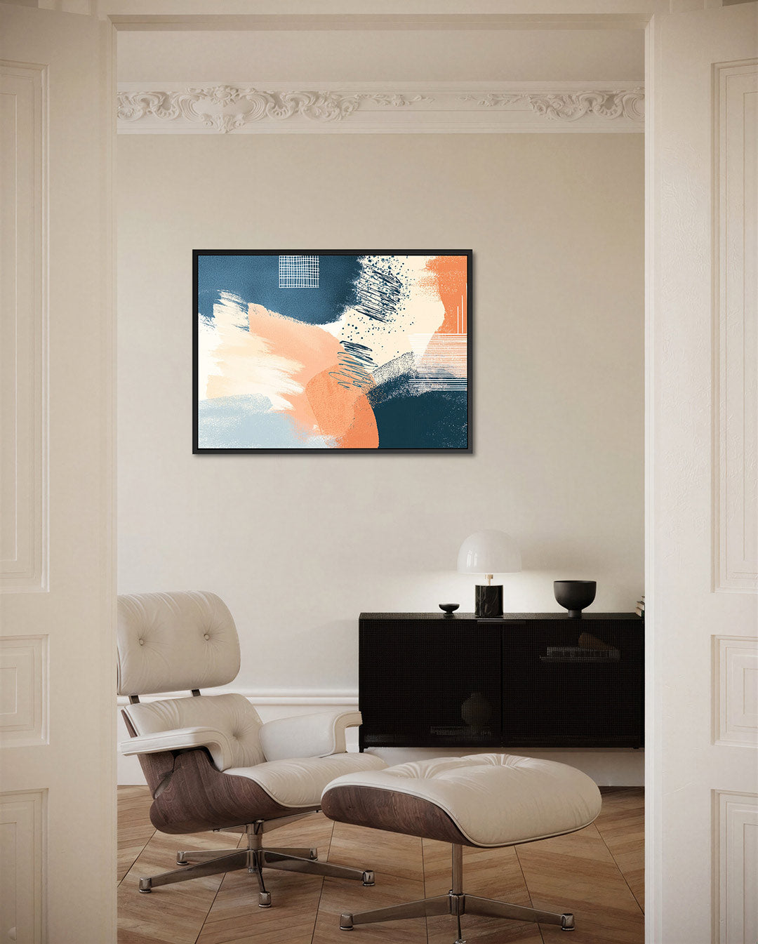 Dynamische kleurencompositie – Blauw – liggende wanddecoratie