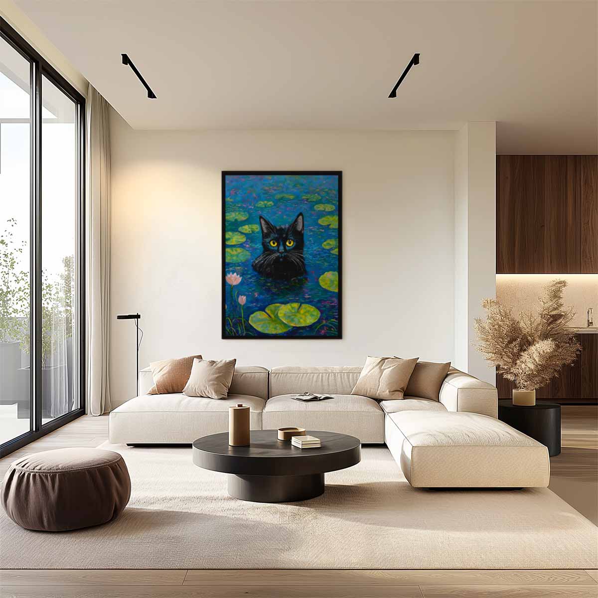 Kat in de Waterlelies – plexiglas wanddecoratie in portret formaat