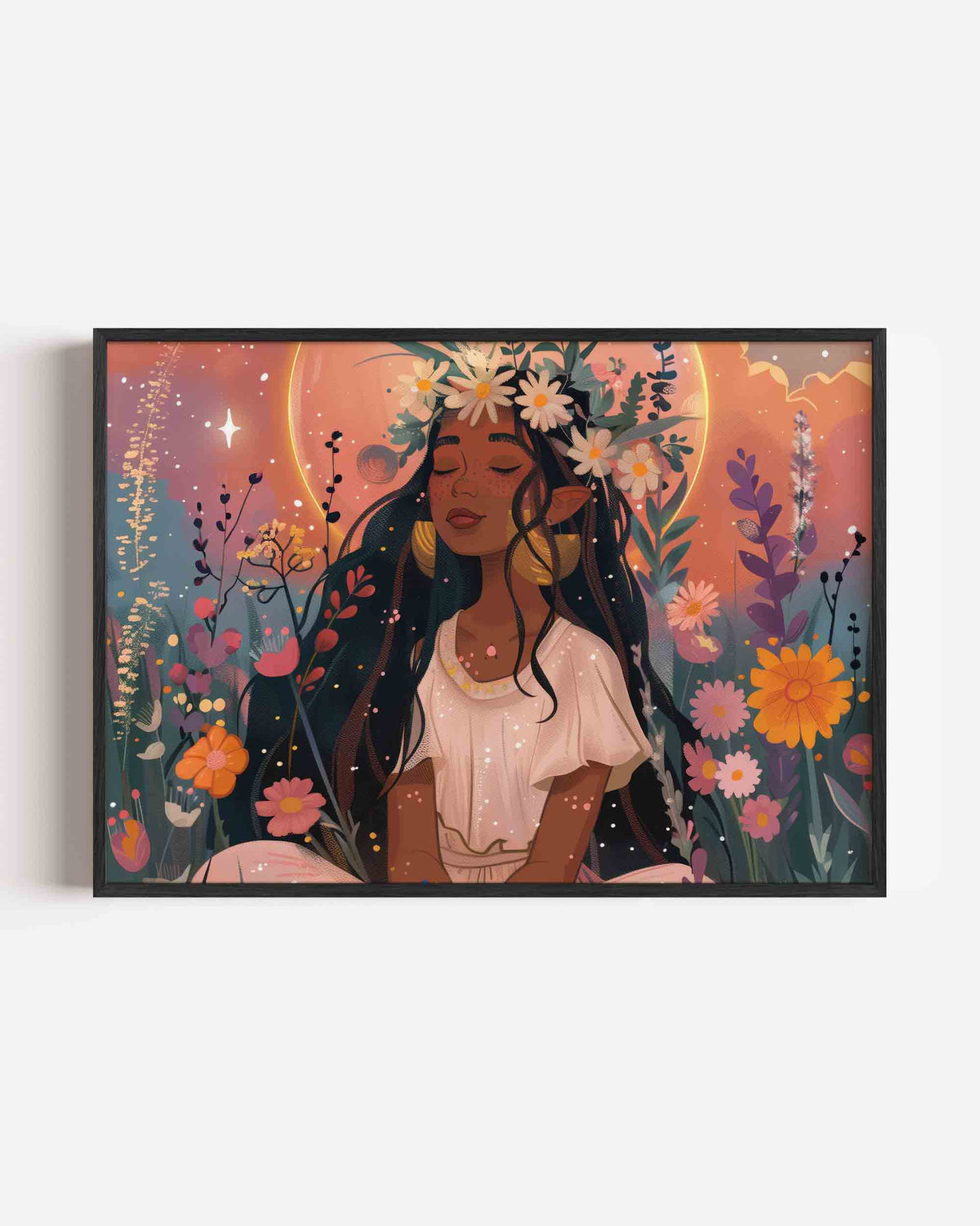 Vrouw met bloemenkrans – landscape kinderposter als wanddecoratie