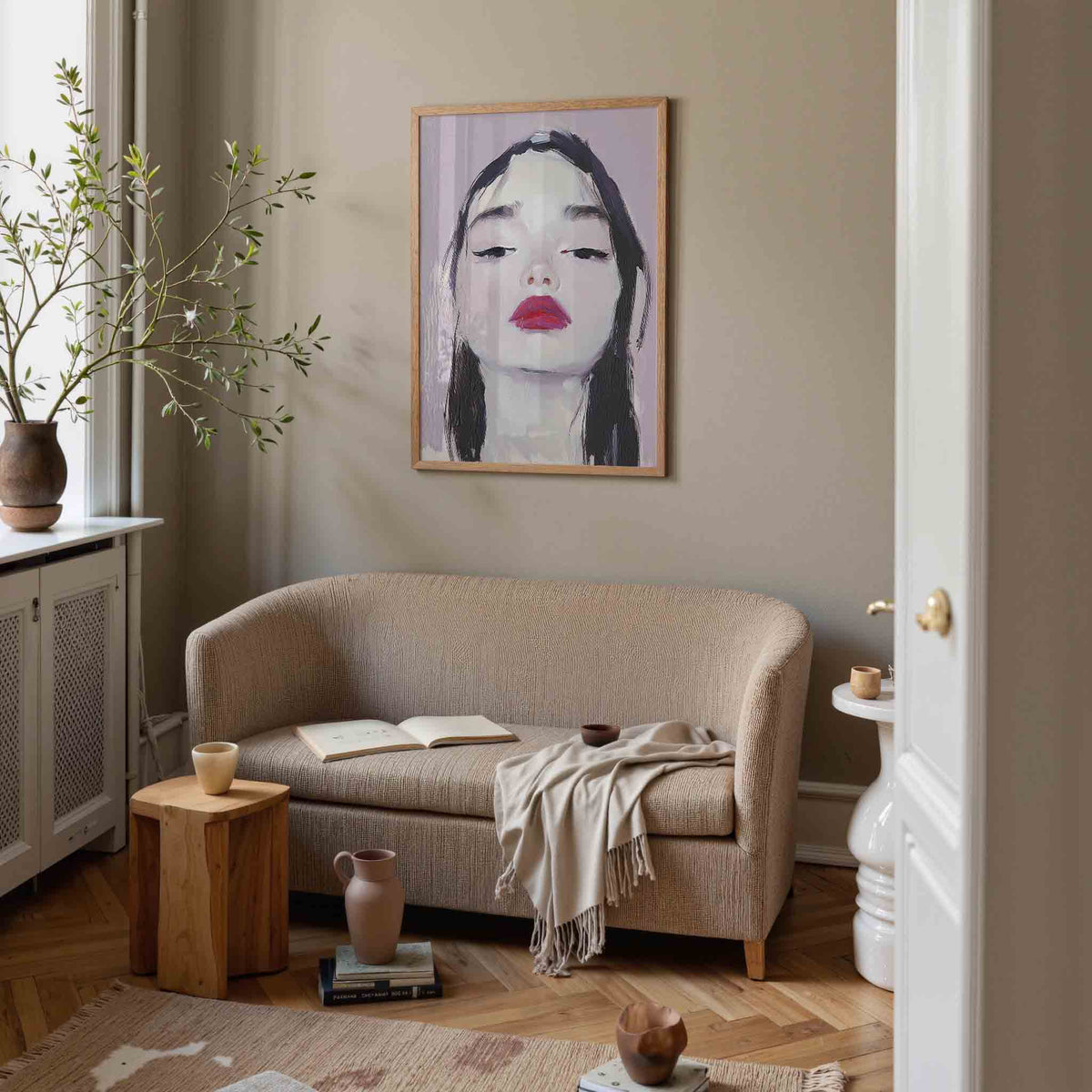 Portret met rode lippen – illustratie poster in staand formaat