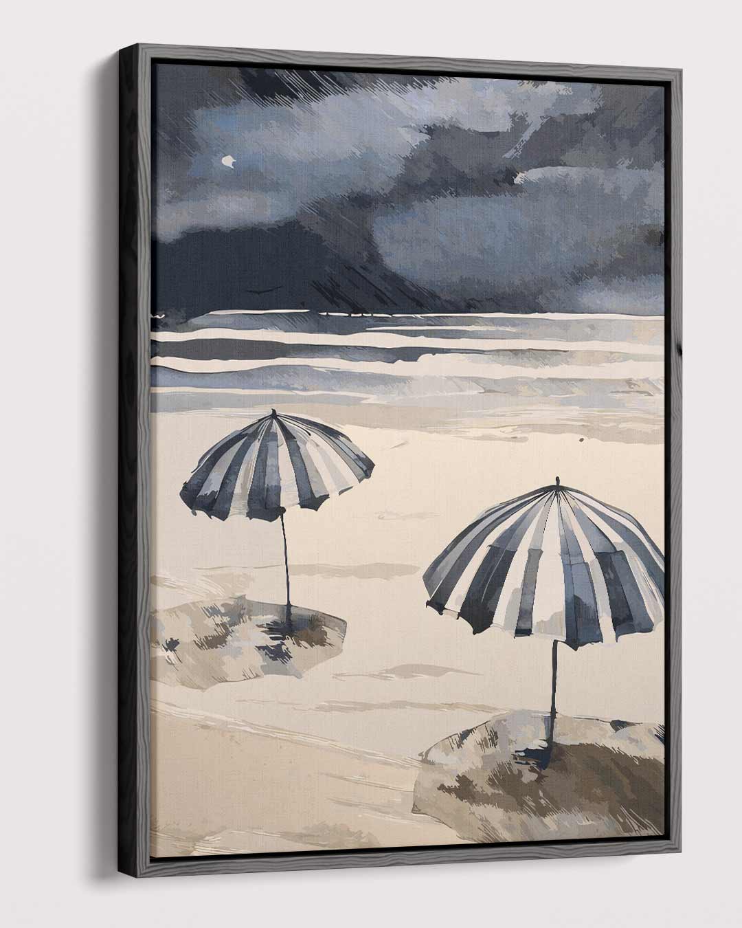 Strandparaplu's in Windstorm – dibond kunstwerk als wanddecoratie