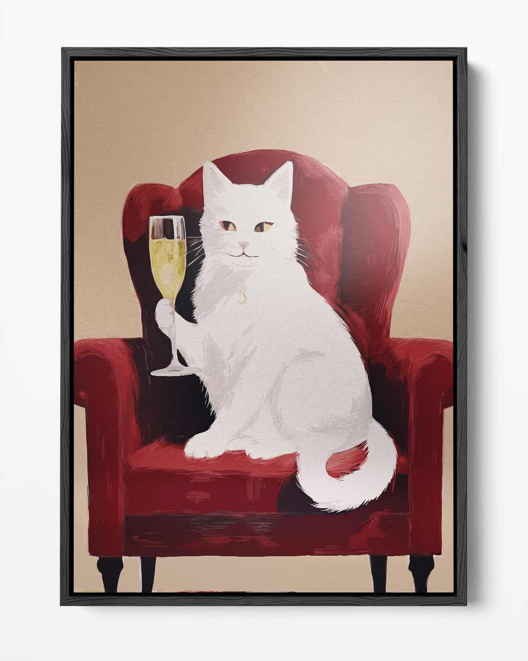 Aristocratische Kat op Rode Fauteuil – portret kunstwerk als wanddecoratie