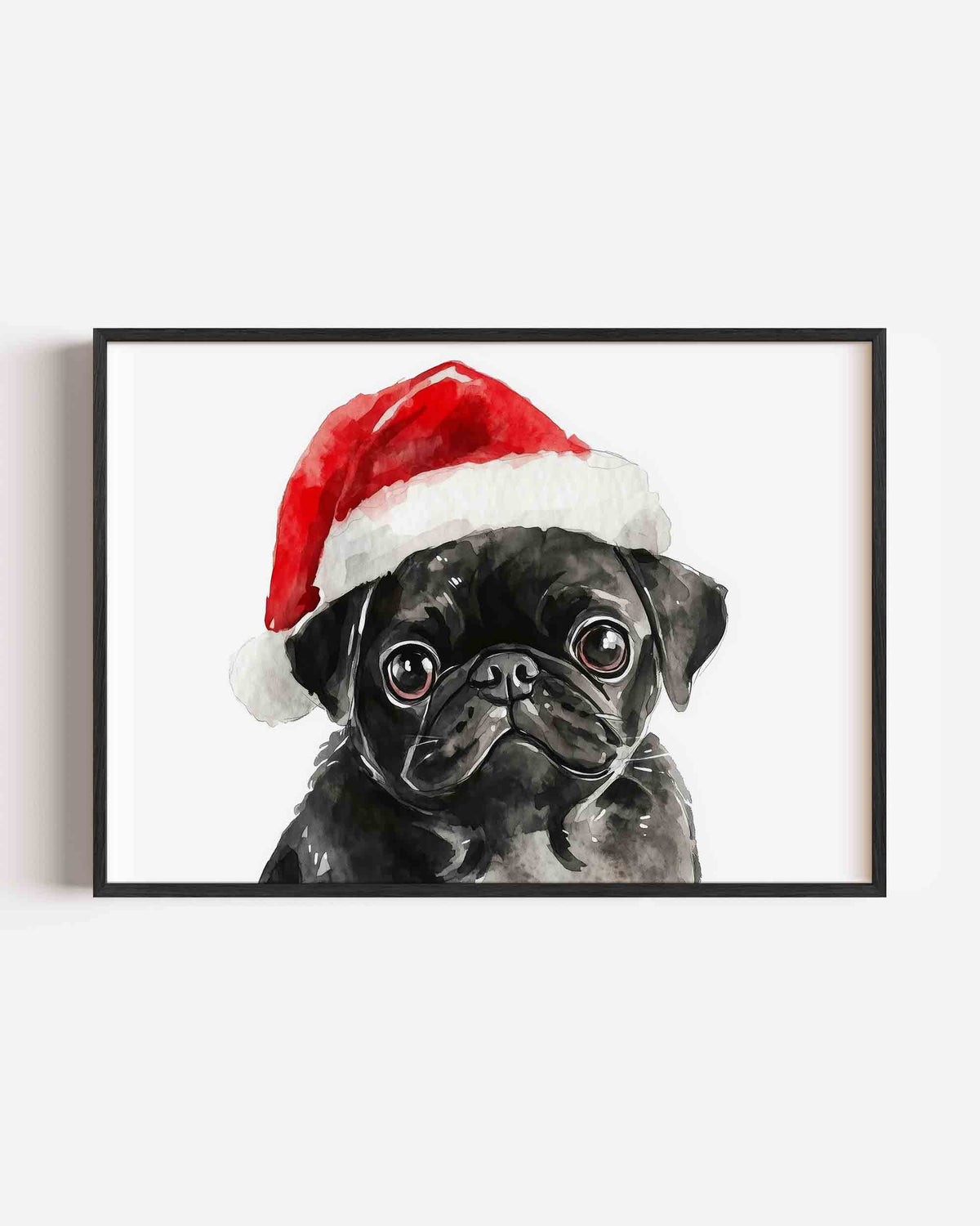 Mopshond met kerstmuts – landscape kinderposter als wanddecoratie