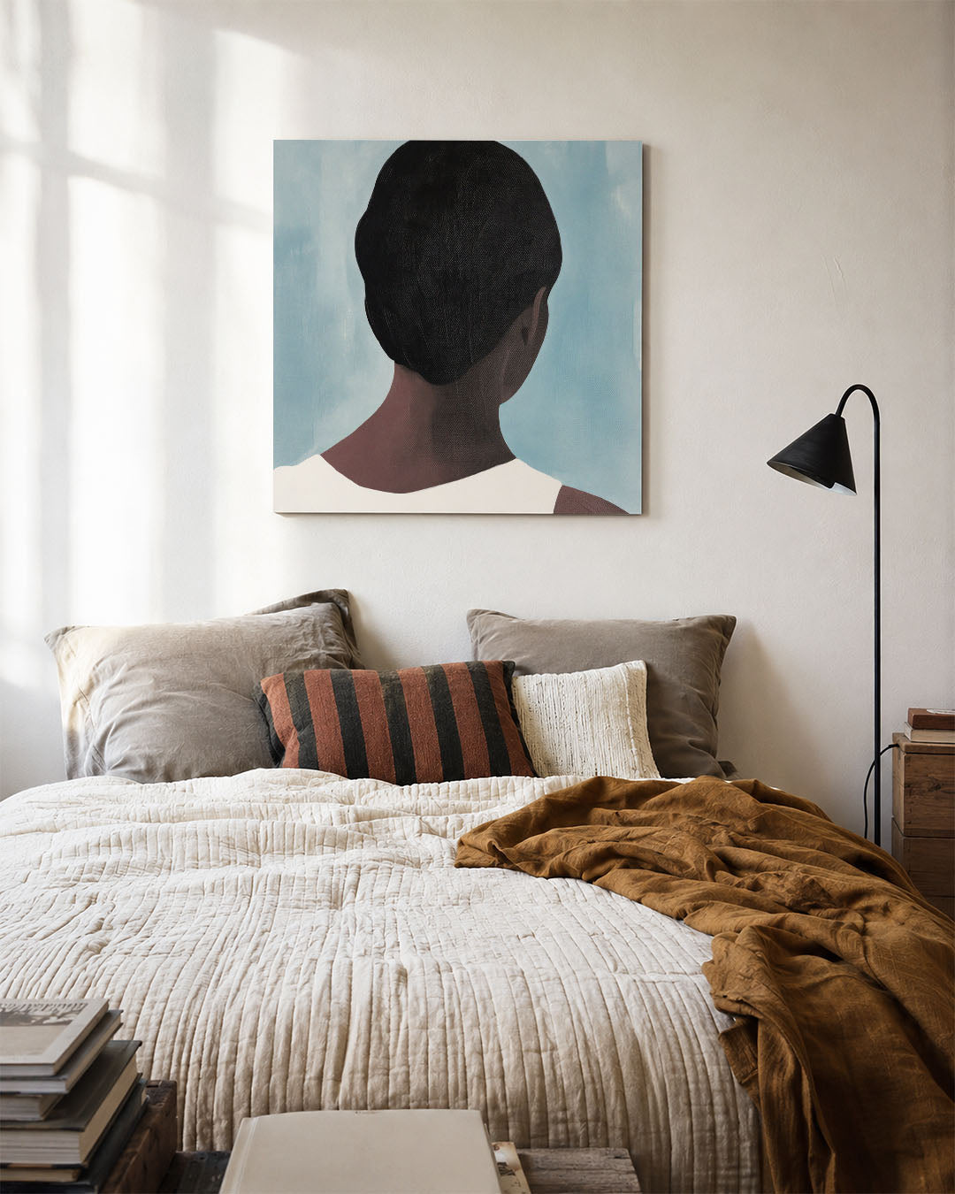Stille reflectie kunstwerk – detailweergave – dit kunstwerk toont een compositie met een figuur van achteren gezien, tegen